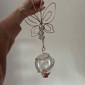 Copper Butterfly Hanging Hummingbird Feeder Globe Garden Decor